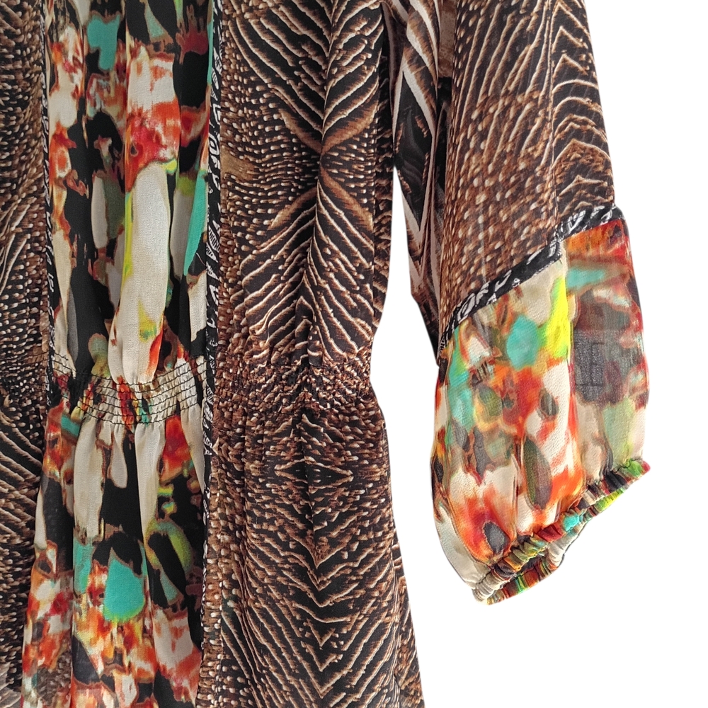 Calvin Klein Blouse Women M‎ Multicolor Abstract Chiffon Tunic Button 3/4 Sleeve - Picture 4 of 9